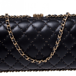 Pre Owned حقيبة كلتش شانيل جلد أسود مبطن سلسلة محيطة