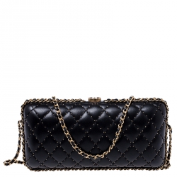 Chanel Black Quilted Leather Frame Clutch with Chain Bag - Yoogi's Closet