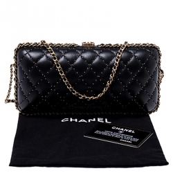 Pre Owned حقيبة كلتش شانيل جلد أسود مبطن سلسلة محيطة