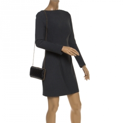 Pre Owned حقيبة كلتش شانيل جلد أسود مبطن سلسلة محيطة