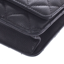 Pre Owned Chanel Black Quilted Caviar Leather Wallet On Chain