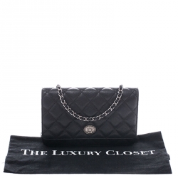 Pre Owned Chanel Black Quilted Caviar Leather Wallet On Chain