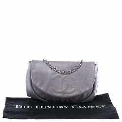 Chanel Grey Caviar Leather Half Moon Wallet On Chain