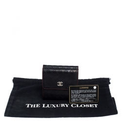 مملوكة مسبقًا Chanel Black/Burgundy Leather Diamond Stitch French Wallet