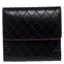 مملوكة مسبقًا Chanel Black/Burgundy Leather Diamond Stitch French Wallet