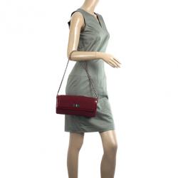 Pre Owned Chanel Dark Bordeaux Quilted Wool and Patent Leather East/West Mademoiselle Flap Bag