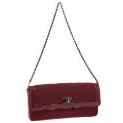 Pre Owned Chanel Dark Bordeaux Quilted Wool and Patent Leather East/West Mademoiselle Flap Bag