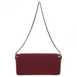 Pre Owned Chanel Dark Bordeaux Quilted Wool and Patent Leather East/West Mademoiselle Flap Bag