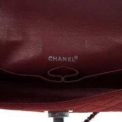 Pre Owned Chanel Dark Bordeaux Quilted Wool and Patent Leather East/West Mademoiselle Flap Bag