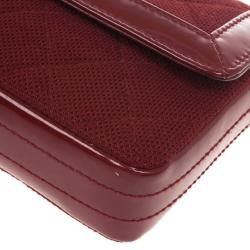 Pre Owned Chanel Dark Bordeaux Quilted Wool and Patent Leather East/West Mademoiselle Flap Bag