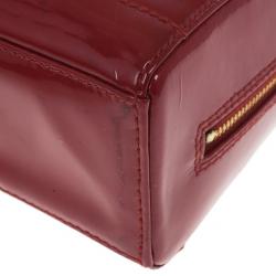 Pre Owned Chanel Red Patent Chocolate Bar Quilted Camera Bag