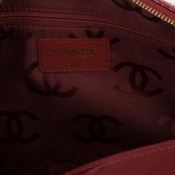 Pre Owned Chanel Red Patent Chocolate Bar Quilted Camera Bag