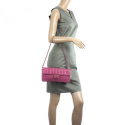 Pre Owned Chanel Pink Chocolate Bar Quilted East West Flap Bag