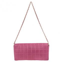 Pre Owned Chanel Pink Chocolate Bar Quilted East West Flap Bag