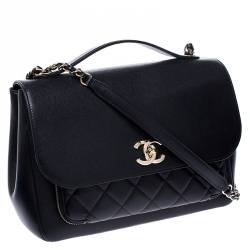 Pre Owned Chanel Black Quilted Caviar Leather Large Business Affinity Flap Bag 