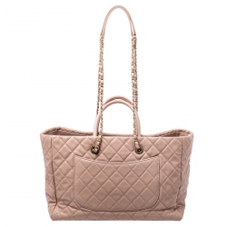 Pre Owned Chanel Beige Quilted Leather Coco Handle Shopper Tote