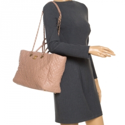 Pre Owned Chanel Beige Quilted Leather Coco Handle Shopper Tote