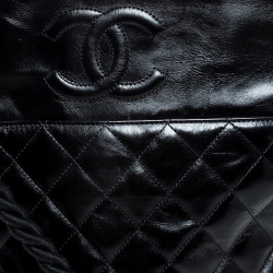 Pre Owned Chanel Black Quilted Leather Rope Chain Hobo