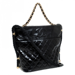 Pre Owned Chanel Black Quilted Leather Rope Chain Hobo