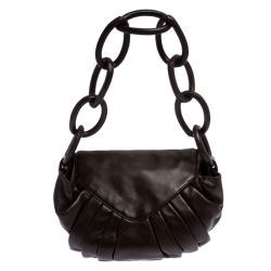 مملوكة مسبقًا حقيبة كتف شانيل قلاب CC حلقات جلد طية بنيه