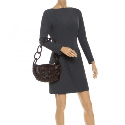 مملوكة مسبقًا حقيبة كتف شانيل قلاب CC حلقات جلد طية بنيه