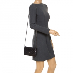 Pre Owned Chanel Black Quilted Crinkled Leather Reissue WOC Flap Bag