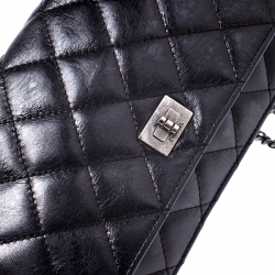 Pre Owned Chanel Black Quilted Crinkled Leather Reissue WOC Flap Bag
