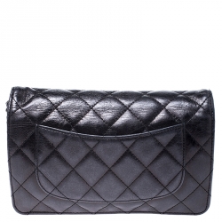 Pre Owned Chanel Black Quilted Crinkled Leather Reissue WOC Flap Bag