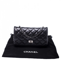 Pre Owned Chanel Black Quilted Crinkled Leather Reissue WOC Flap Bag