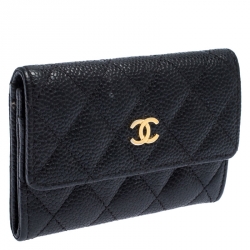Chanel Black Quilted Leather CC Flap Compact Wallet