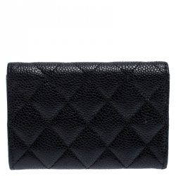 Chanel Black Quilted Leather CC Flap Compact Wallet