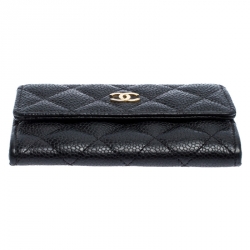Chanel Black Quilted Leather CC Flap Compact Wallet