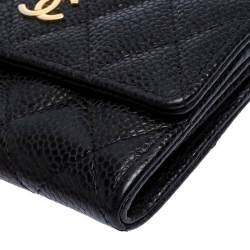 Chanel Black Quilted Leather CC Flap Compact Wallet