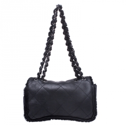 مملوكة مسبقًا Chanel Black Leather and Fur Small Classic Single Flap Bag