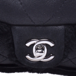 مملوكة مسبقًا Chanel Black Leather and Fur Small Classic Single Flap Bag