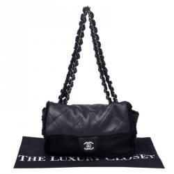 مملوكة مسبقًا Chanel Black Leather and Fur Small Classic Single Flap Bag