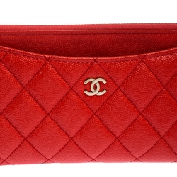 Chanel Orange Quilted Leather Classic Top Zip Wallet