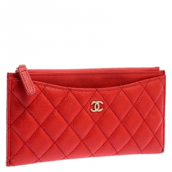 Chanel Orange Quilted Leather Classic Top Zip Wallet
