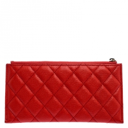 Chanel Orange Quilted Leather Classic Top Zip Wallet