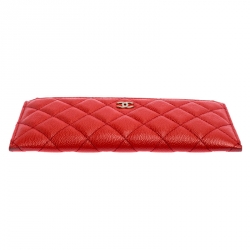 Chanel Orange Quilted Leather Classic Top Zip Wallet