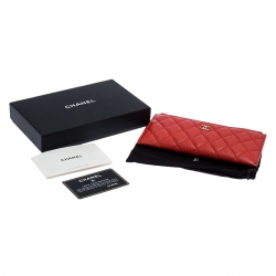 Chanel Orange Quilted Leather Classic Top Zip Wallet