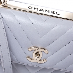 Pre Owned Chanel Grey Chevron Quilted Leather Small Trendy CC Flap Top Handle Bag