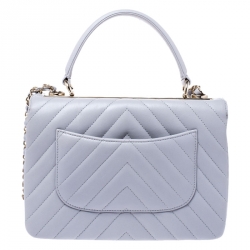 Pre Owned Chanel Grey Chevron Quilted Leather Small Trendy CC Flap Top Handle Bag