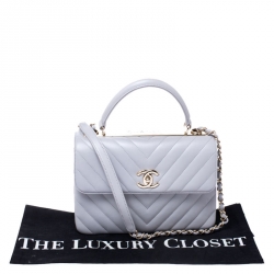 Pre Owned Chanel Grey Chevron Quilted Leather Small Trendy CC Flap Top Handle Bag
