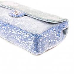 Pre Owned Chanel Blue Sequin Medium Waterfall Sequin Flap Bag