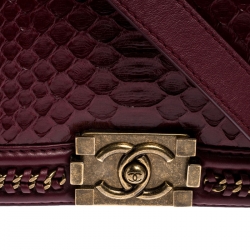 Pre Owned  Chanel Maroon Python Medium Boy Flap Top Handle Bag