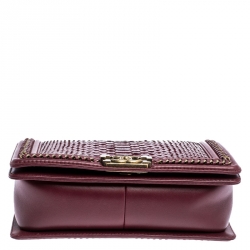 Pre Owned  Chanel Maroon Python Medium Boy Flap Top Handle Bag