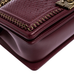 Pre Owned  Chanel Maroon Python Medium Boy Flap Top Handle Bag