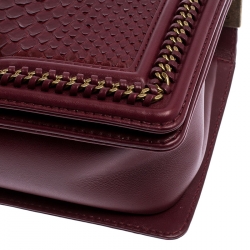 Pre Owned  Chanel Maroon Python Medium Boy Flap Top Handle Bag