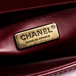 Pre Owned  Chanel Maroon Python Medium Boy Flap Top Handle Bag